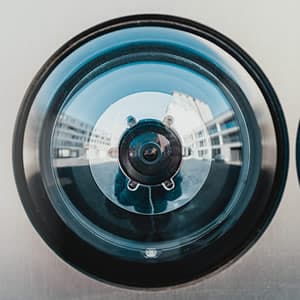 Security camera surveillance system monitoring a commercial warehouse facility