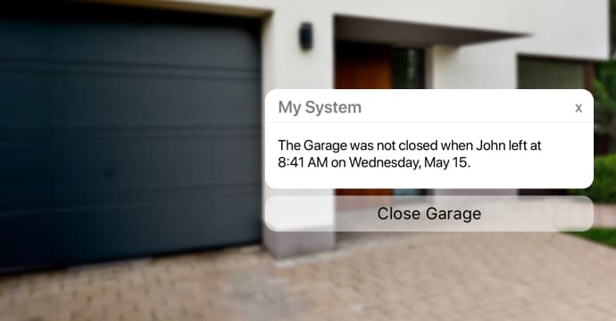 Garage door access notification on smartphone
