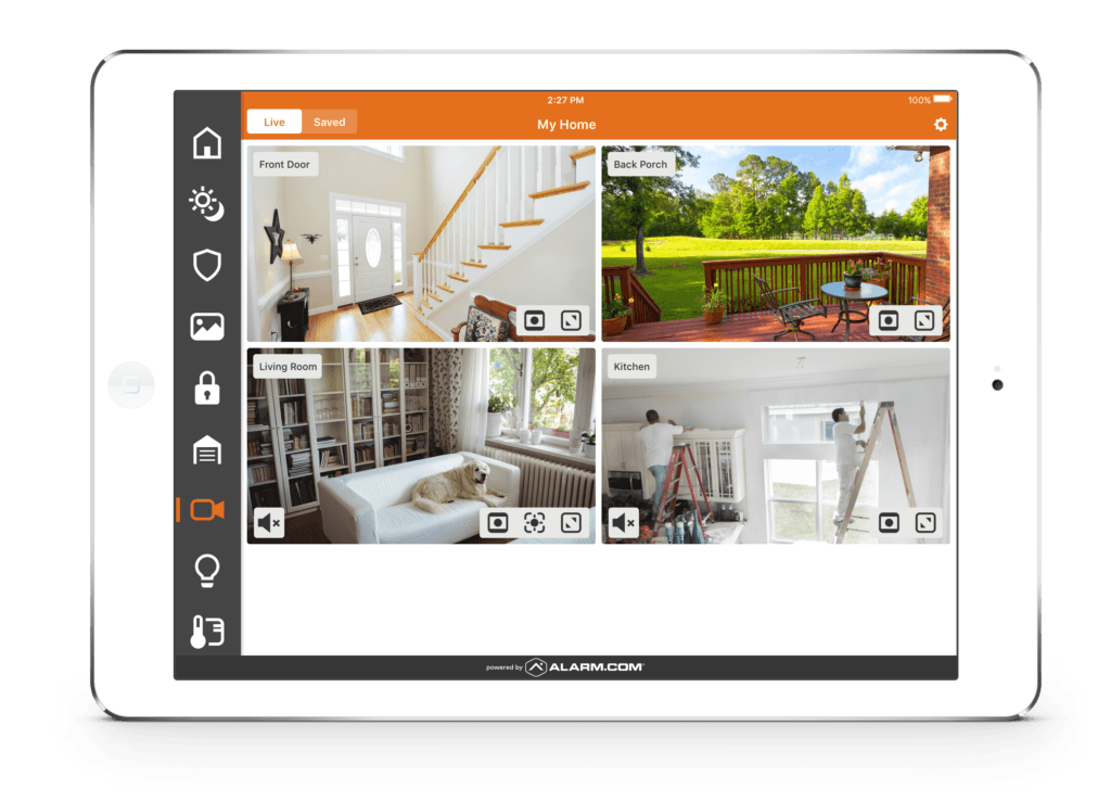 Alarm.com video surveillance viewed on an iPad